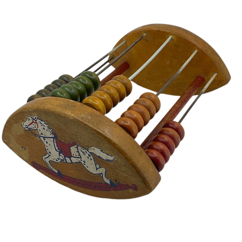 Holgate‎ Wood Abacus 1940s Rocking Horse Vintage Toy Educational Counting Tool